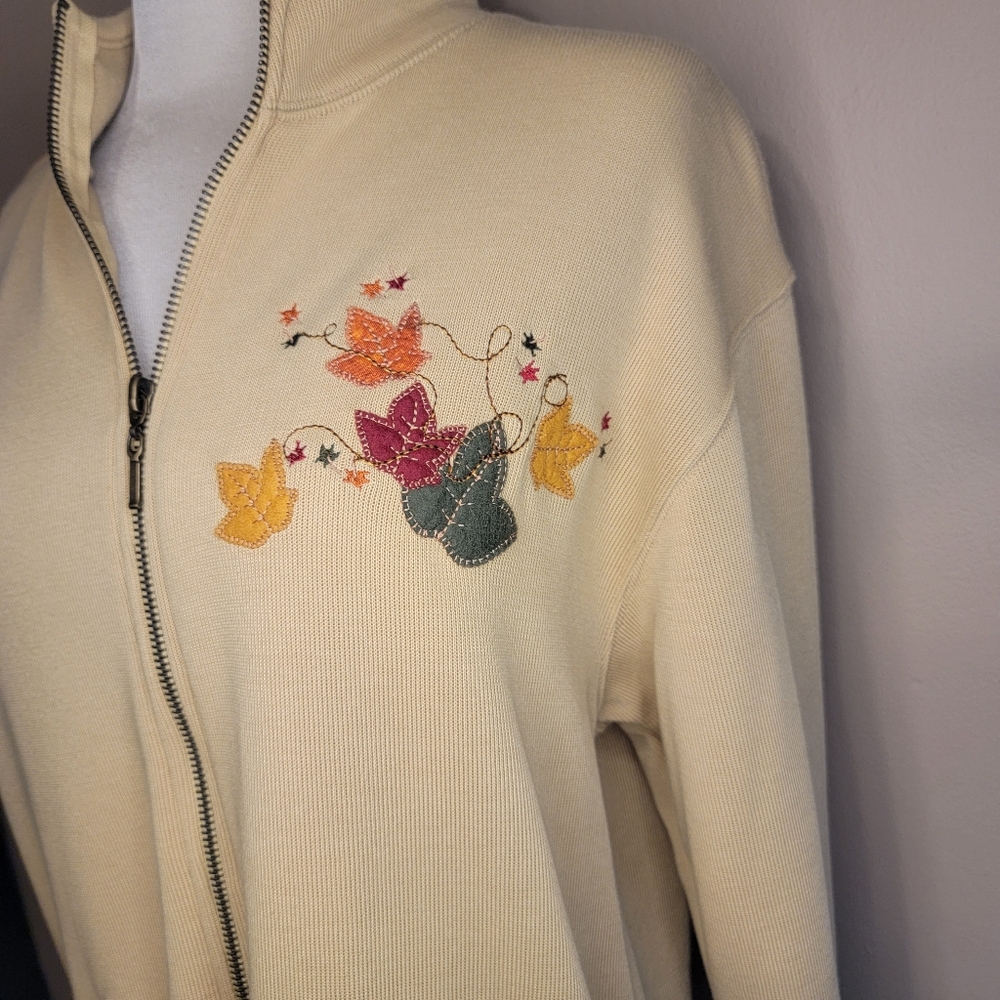 Embroidered Lighthouse Apparel Sweater Full Zip Small Autumn Leaves Vintage 90s - Picture 2 of 12